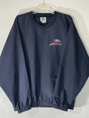 Ford Racing Men’s Navy V‑Neck Pullover Windbreaker Size Large Polyester Sporty